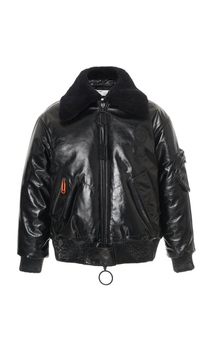 Off-white C/o Virgil Abloh Puzzle Leather Bomber Black White