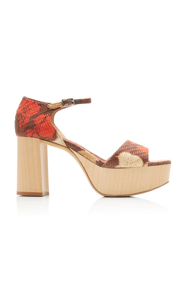 Tabitha Simmons X Johanna Ortiz Patton Floral-print Raffia Platform Sandals