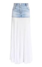 Balmain Pleated-overlay Denim Skirt
