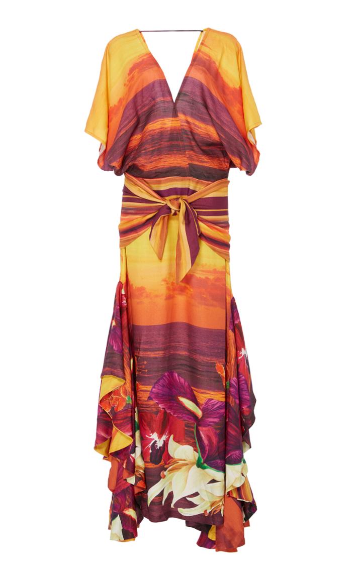 Agua De Coco Printed Ruffle Maxi Dress