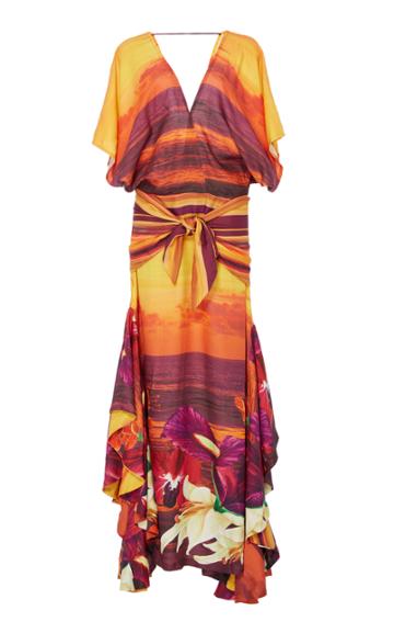 Agua De Coco Printed Ruffle Maxi Dress