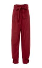 Paule Ka Cotton Poplin Stretch Trousers With Self Tie And Pockets