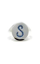 Sydney Evan White Gold Pave Initial Signet Ring With Blue Sapphires