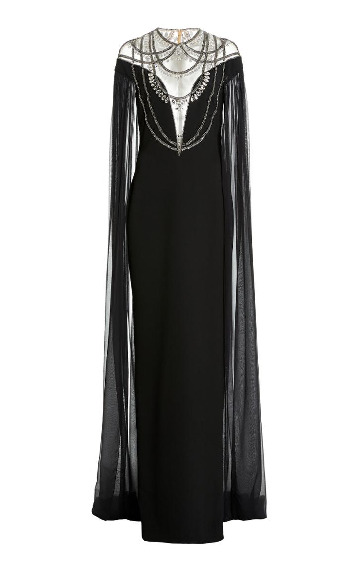 Moda Operandi Pamella Roland Crystal-embellished Crepe Cape Gown