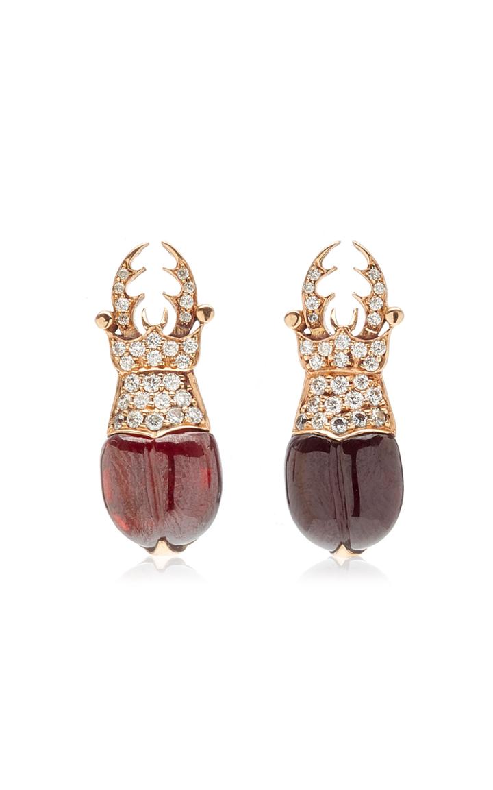 Moda Operandi Sylvie Corbelin 18k Yellow Gold And Garnet Mini Bug Earrings