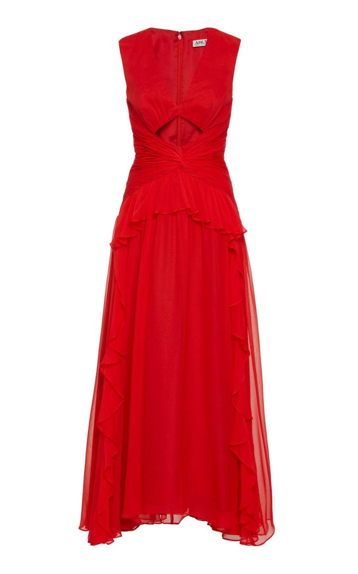 Amur Lia Cut Out Silk Midi Dress