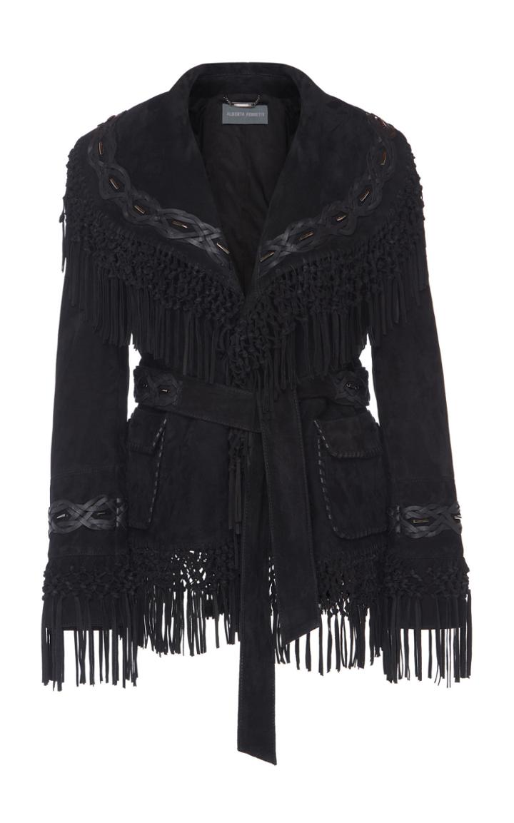 Alberta Ferretti Heavy Suede Fringe Braided Jacket