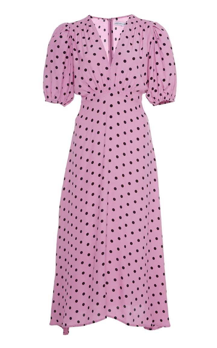Faithfull The Brand Vittoria Polka Dot Crepe Midi Dress Size: Xs