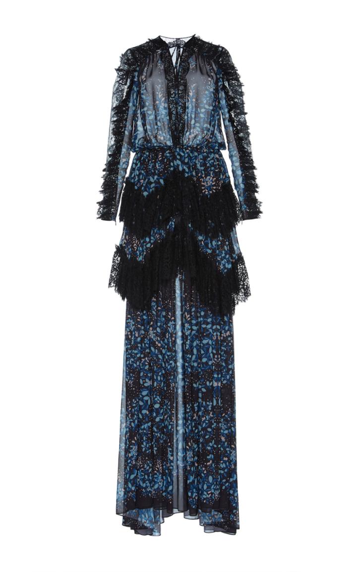 Zuhair Murad Printed Georgette And Chantilly Lace Dress