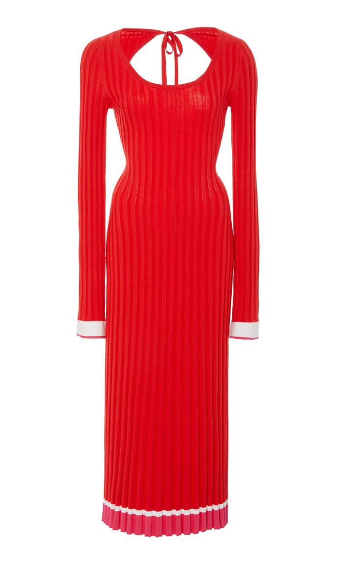 Prabal Gurung Ribbed-knit Long-sleeve Midi Dress
