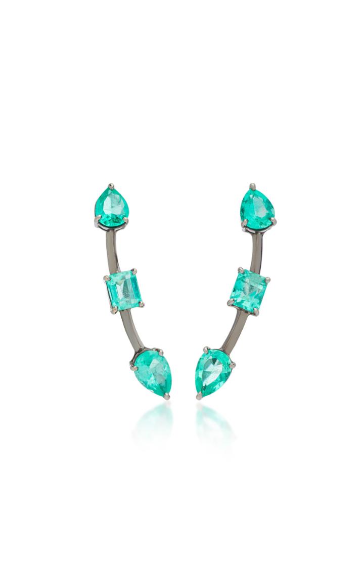Jack Vartanian Rhodium-plated 18k White Gold Emerald Earrings