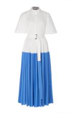 Lela Rose Pleated Color-blocked Cotton Cape-back Shirt Dress