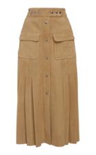 Prada Pleated Suede Midi Skirt