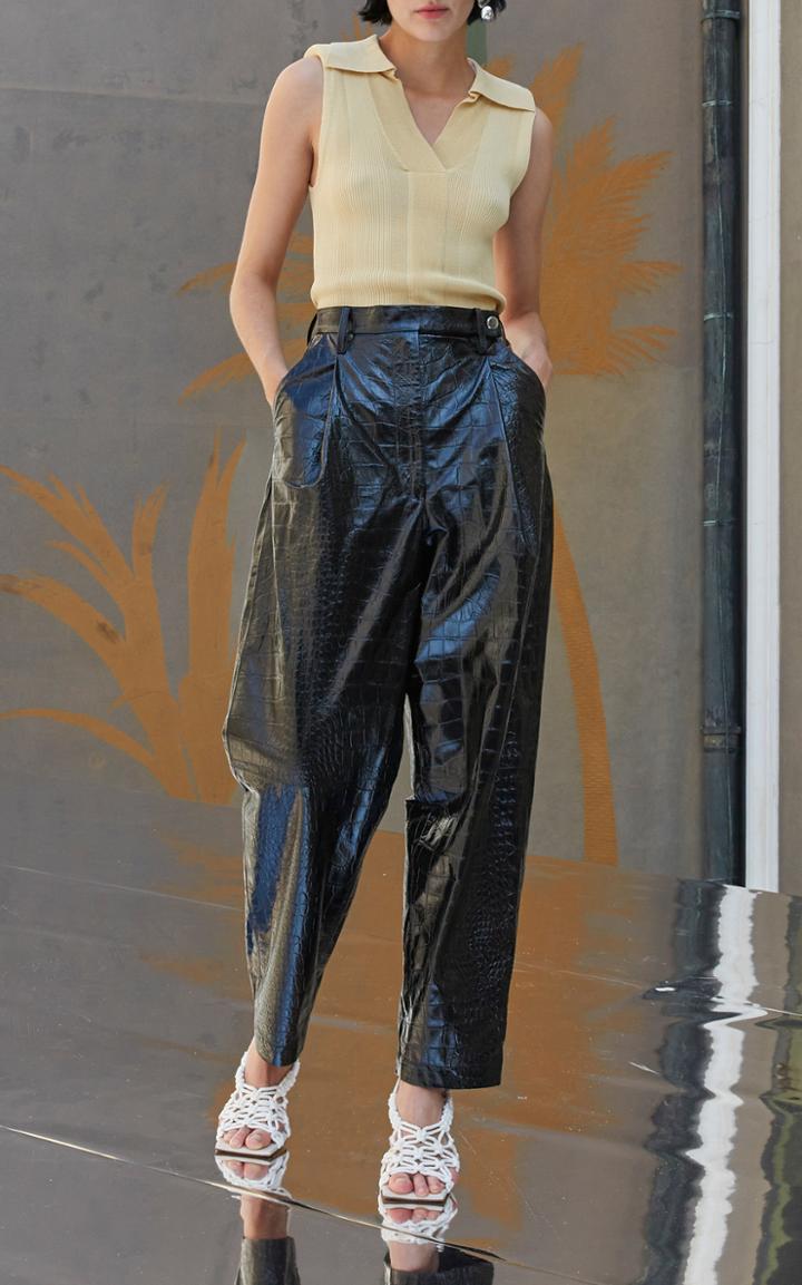 Moda Operandi Remain Cleo Pleated Croc-effect Leather Wide-leg Pants