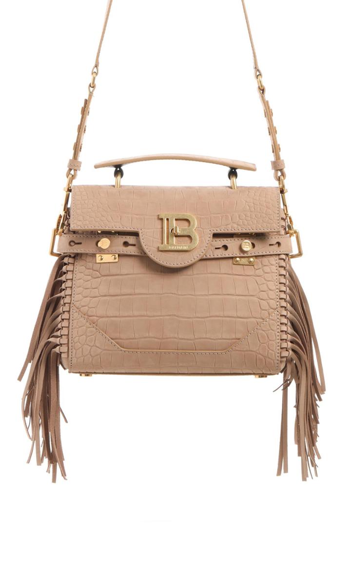 Moda Operandi Balmain Bbuzz 23 Croc-effect Suede Leather Top Handle Bag