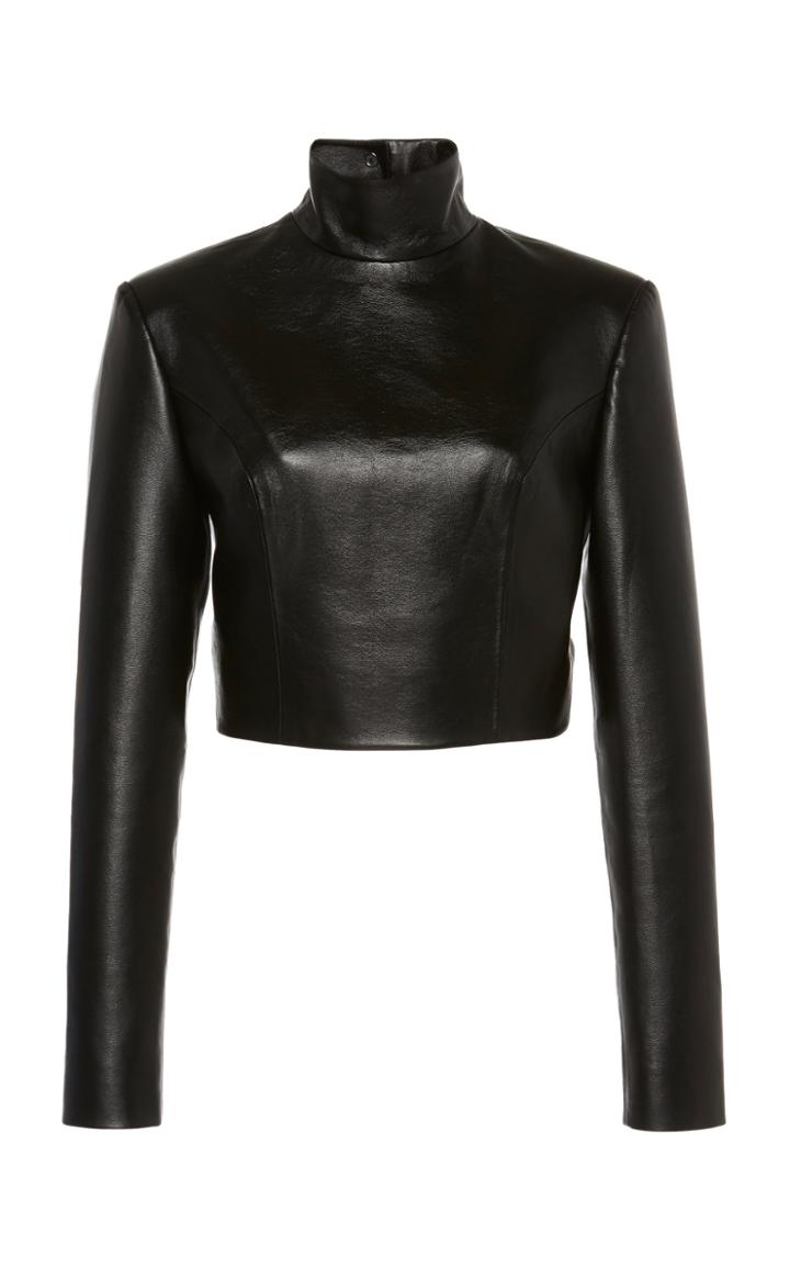 Matriel Faux Leathr Black Long Sleeve Turtleneck With Buttoned Back