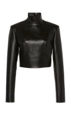 Matriel Faux Leathr Black Long Sleeve Turtleneck With Buttoned Back