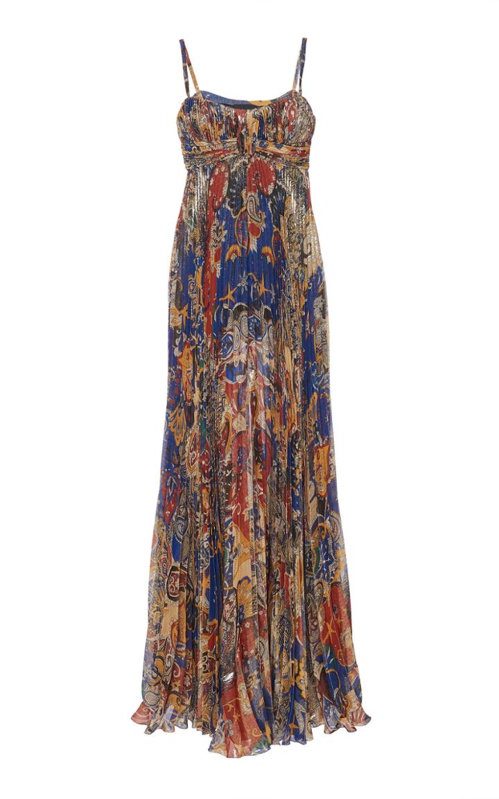 Dundas Printed Pleated Silk-blend Maxi Dress