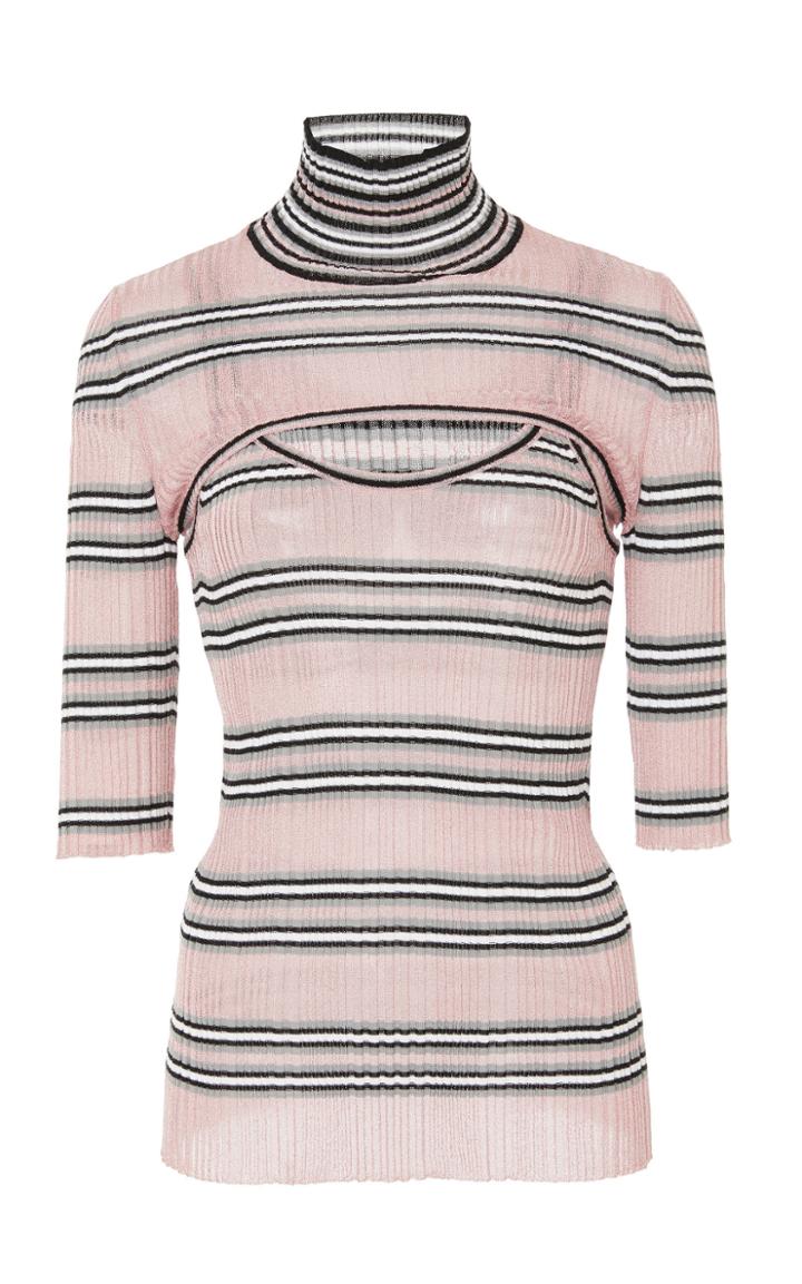Mrz Cutout Striped Lurex Turtleneck Top