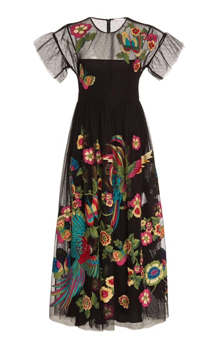 Moda Operandi Red Valentino Bow-detailed Floral-embroidered Tulle Dress Size: 36