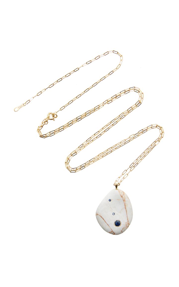 Cvc Stones Arctic 18k Gold Beach Stone And Sapphire Necklace
