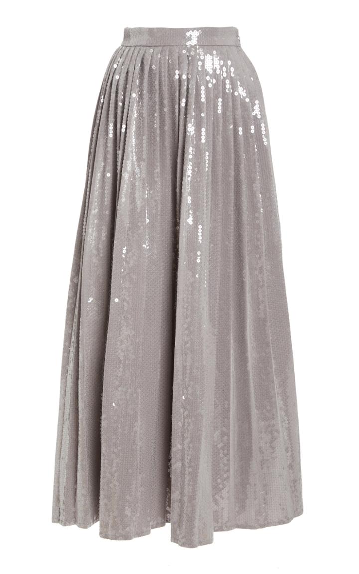 Brandon Maxwell Pleated Sequined Skirt