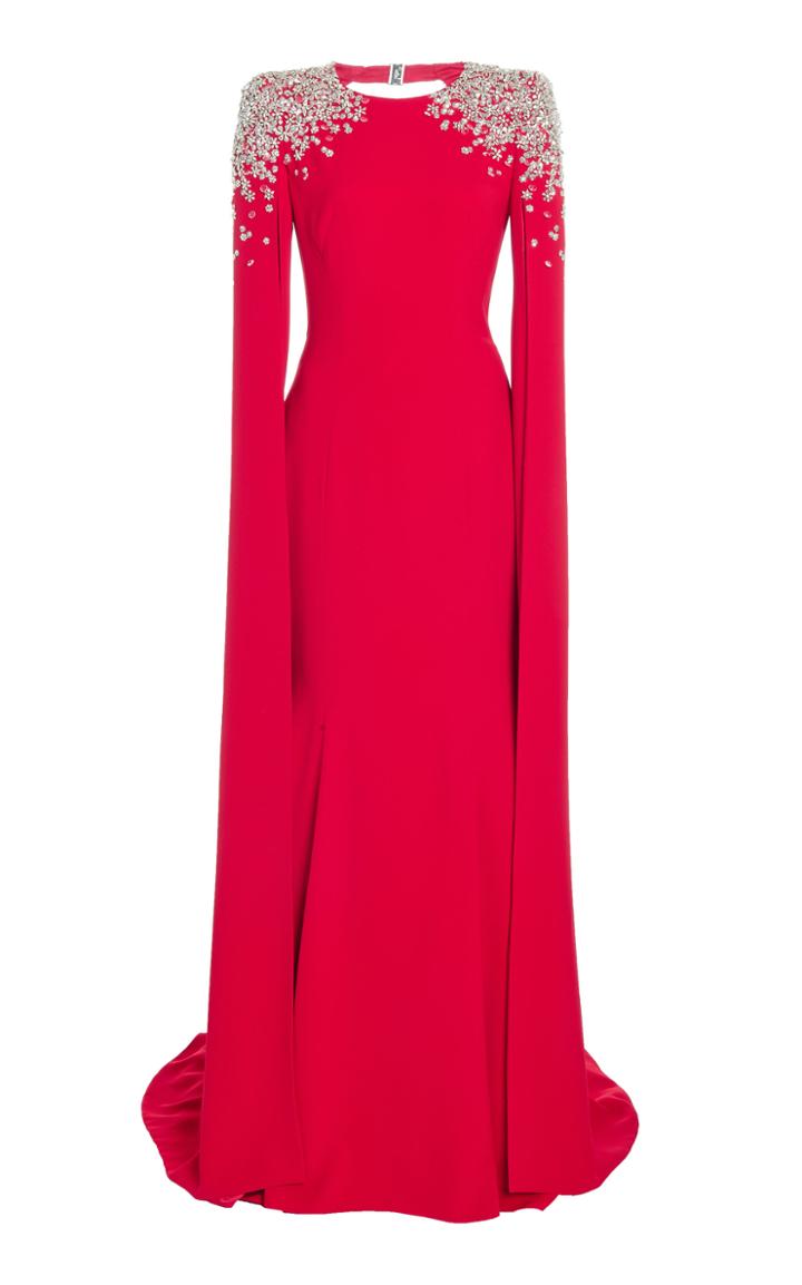 Moda Operandi Jenny Packham Yva Cape-sleeve Crystal-embellished Crepe Gown