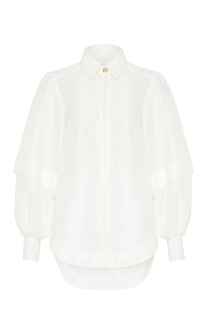 Moda Operandi Aje Inscription Puff-sleeve Linen-silk Shirt