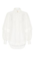 Moda Operandi Aje Inscription Puff-sleeve Linen-silk Shirt