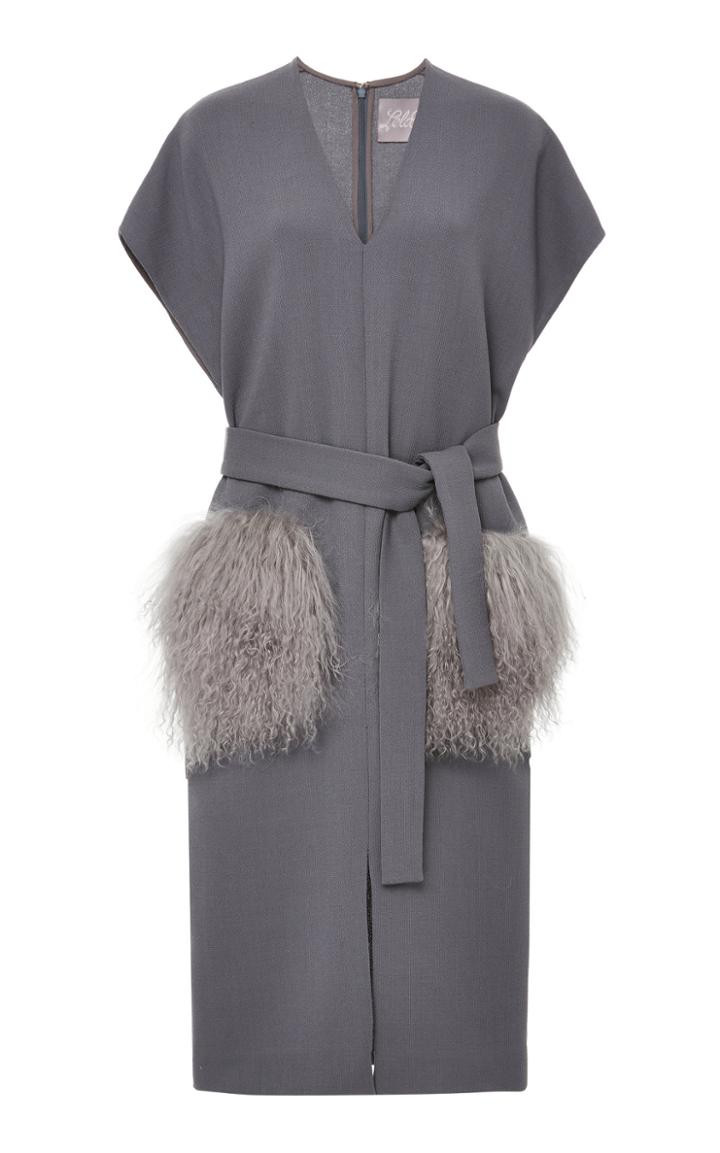 Lela Rose Belted V-neck Dress With Fur Pockets