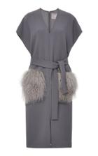 Lela Rose Belted V-neck Dress With Fur Pockets