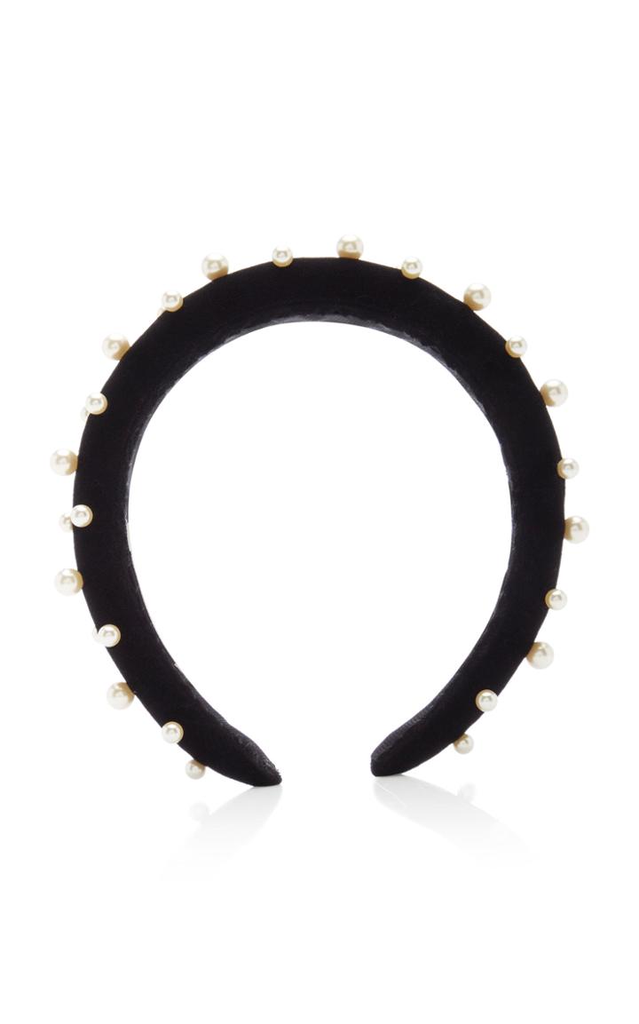 Jennifer Behr Sascha Faux Pearl-embellished Velvet Headband