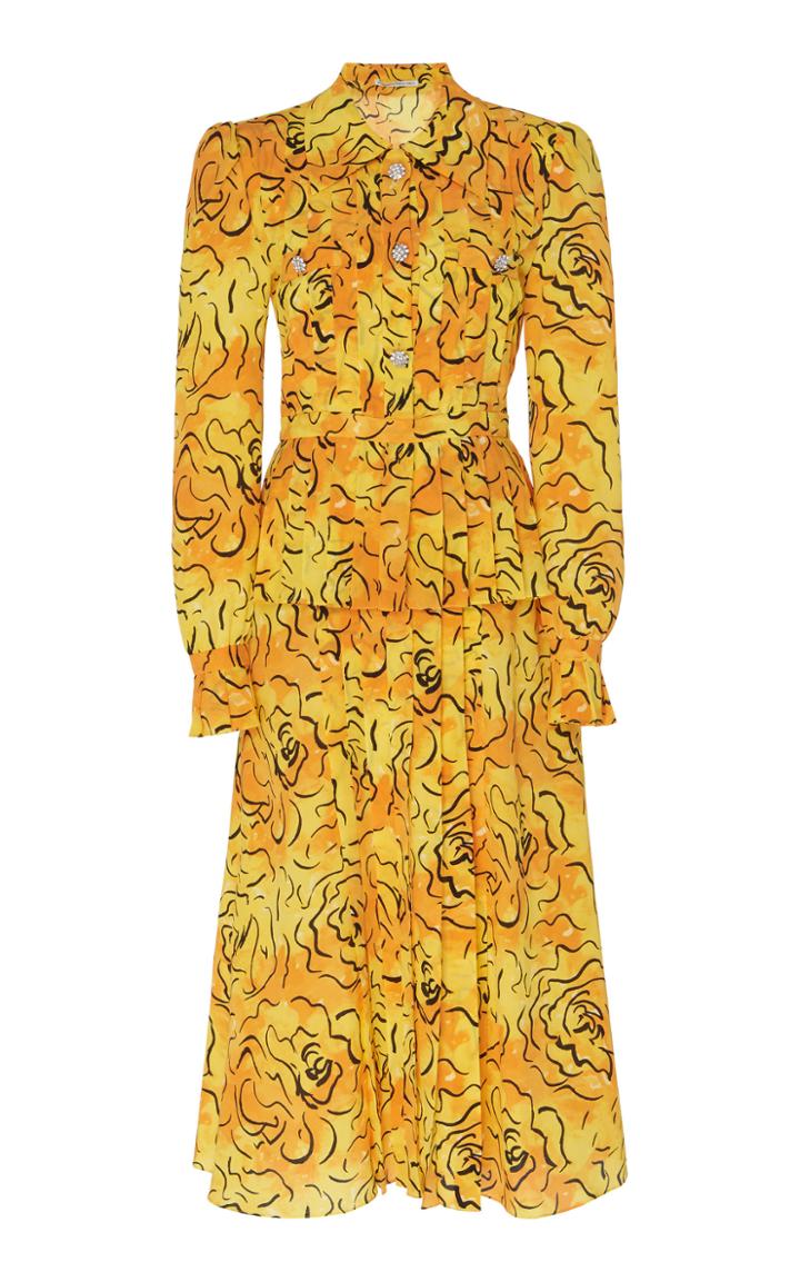 Moda Operandi Alessandra Rich Printed Collared Neckline Silk Dress Size: 36