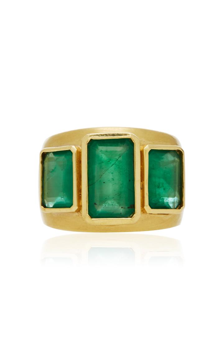 Moda Operandi Jenna Blake One Of A Kind 18k Yellow Gold Three Stone Emerald Ring