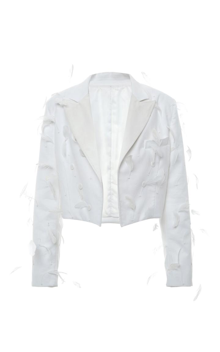 Moda Operandi Attico Cropped Feather-embellished Blazer Size: 36