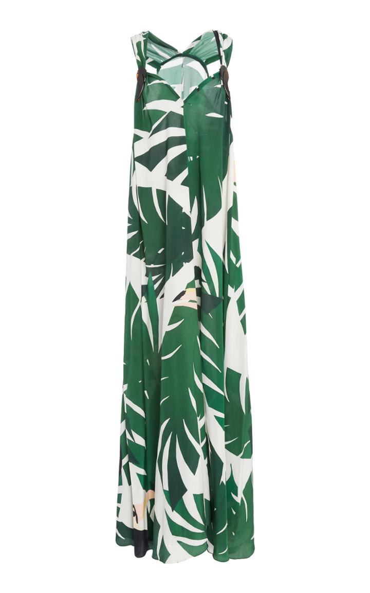 Adriana Degreas Geometric Foliage Long Dress With V Neck