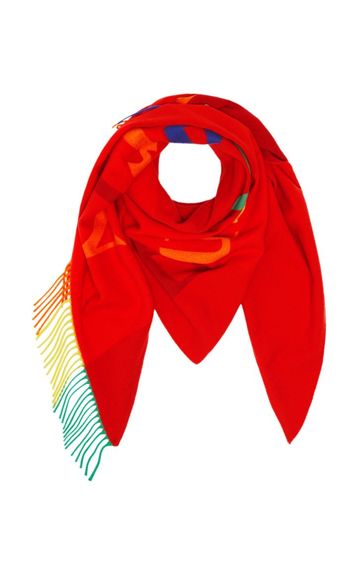 Burberry Oversized Logo Wool-blend Fringe Scarf