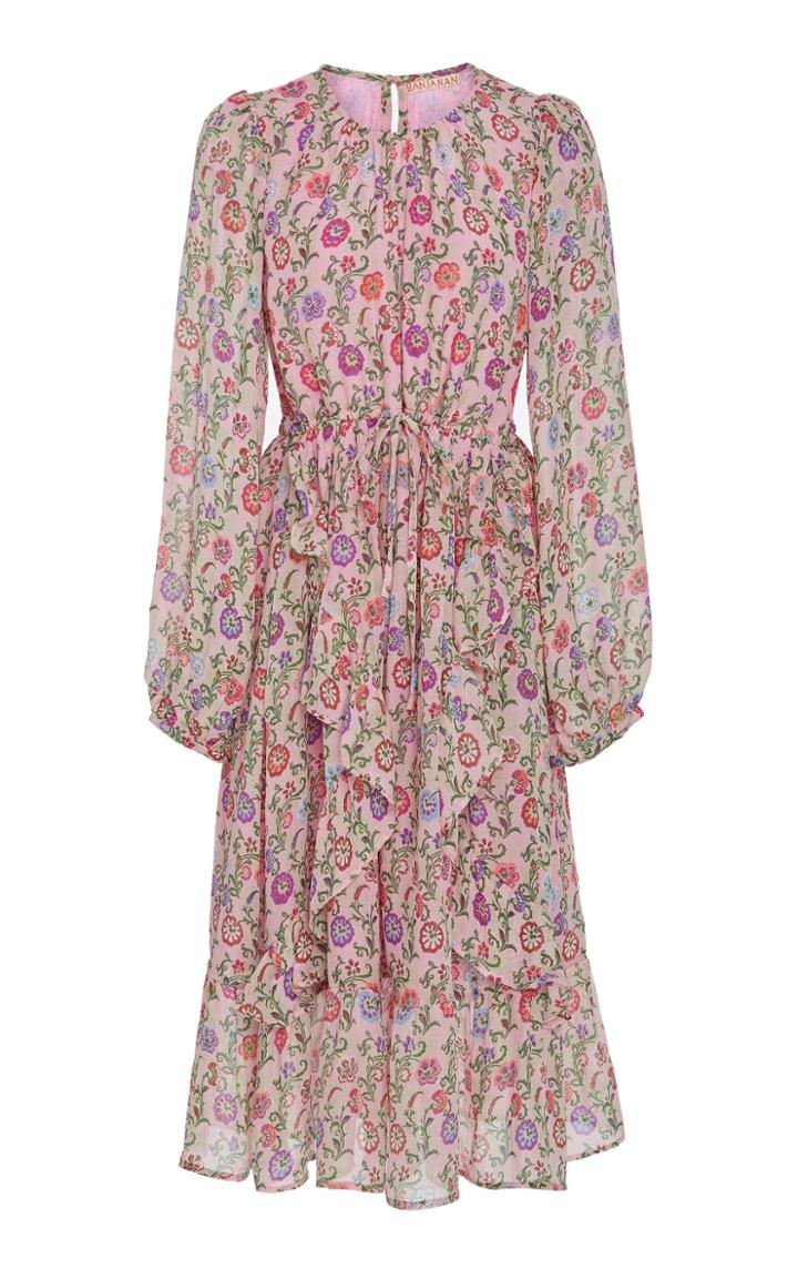 Banjanan Leonora Floral Silk Chiffon Midi Dress