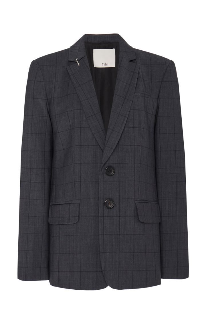 Tibi Spliced Checked Wool-blend Blazer