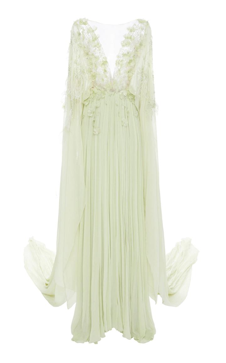 Pamella Roland Floral Chiffon Gown