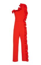Msgm Double Crepe Cady Asymmetrical Ruffle Jumpsuit