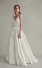 Markarian Jasmine V-neck Jeweled Silk Gathered Gown