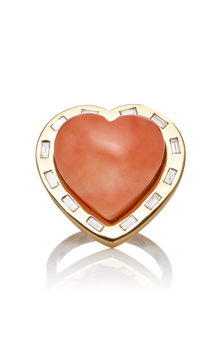 Brent Neale Large Puff Heart 18k Gold Coral And Diamond Ring