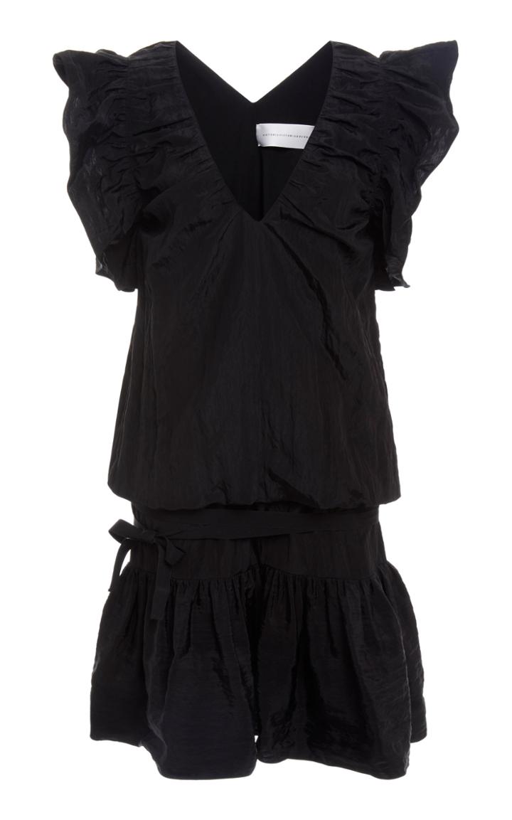 Victoria Victoria Beckham V-neck Belted Ruffle Dress