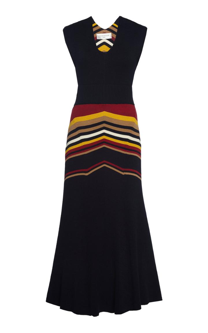 Victoria Beckham Open Back Cotton Blend Flare Midi Dress