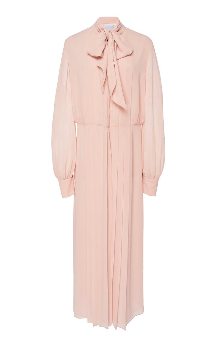 Luisa Beccaria Pussy-bow Pleated Chiffon Midi Dress