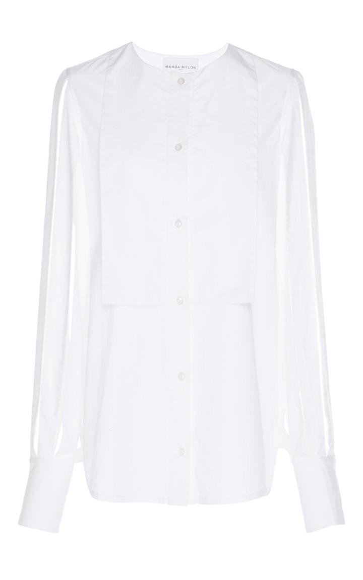 Wanda Nylon Panel Sleeve Plastron Shirt