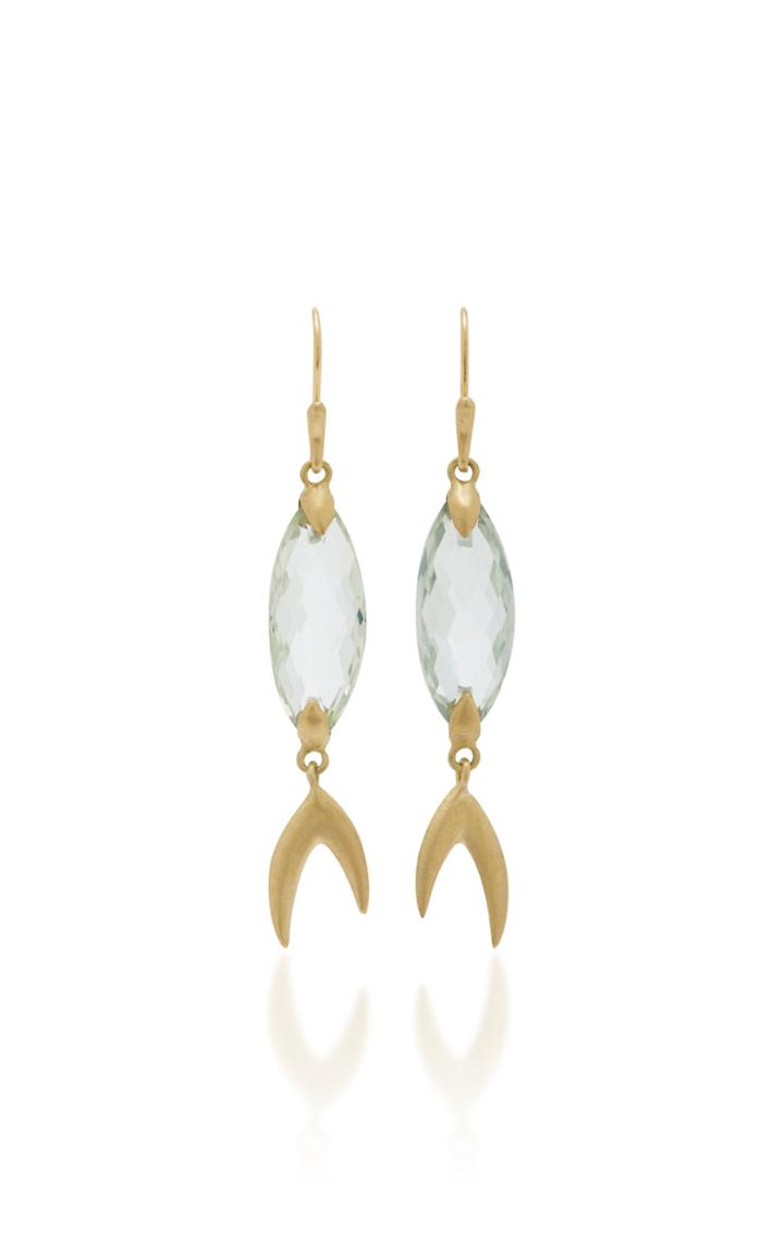 Annette Ferdinandsen Large Simple Fish 18k Gold Prasiolite Earrings