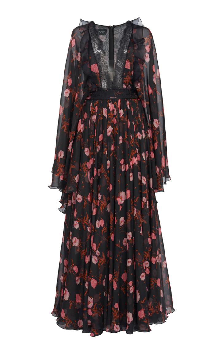 Giambattista Valli Floral Printed Silk V-neck Gown
