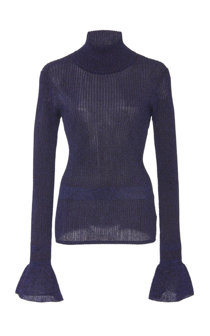 Veronica Beard Lilia Ribbed-knit Lurex Turtleneck Top